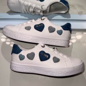 GUESS White and Blue Heart Sneakers